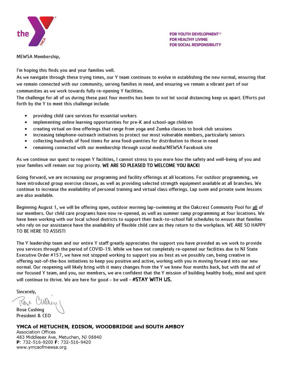 Letter to Members August 2020